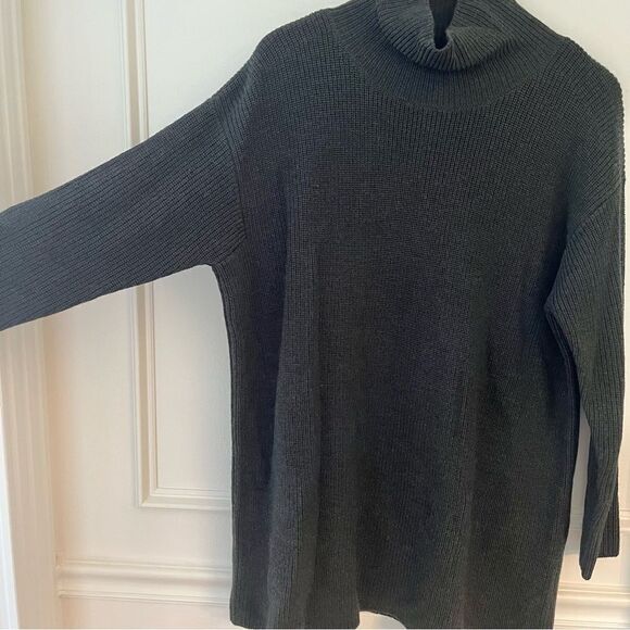 Eileen Fisher Marino Wool Turtleneck Tunic Swearer Dark Gray/Green XS NWT - Picture 2 of 10